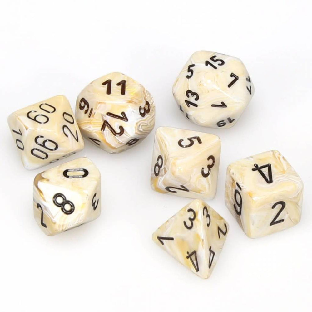 RPG Dice Set: Marble Ivory with Black