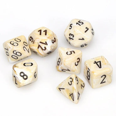 RPG Dice Set: Marble Ivory with Black