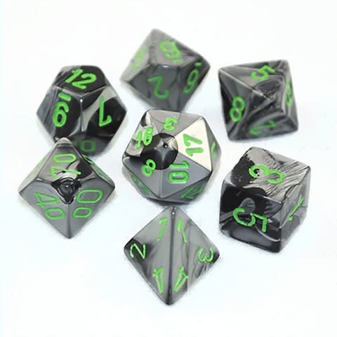 RPG Dice Set: Gemini Black Grey with Green