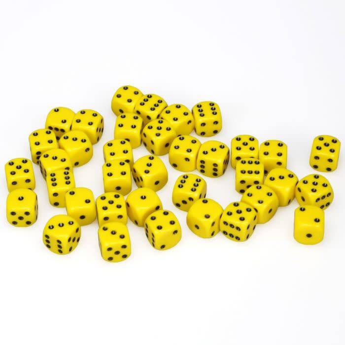 D6 Dice Block: Opaque Yellow with Black - 12mm (36)