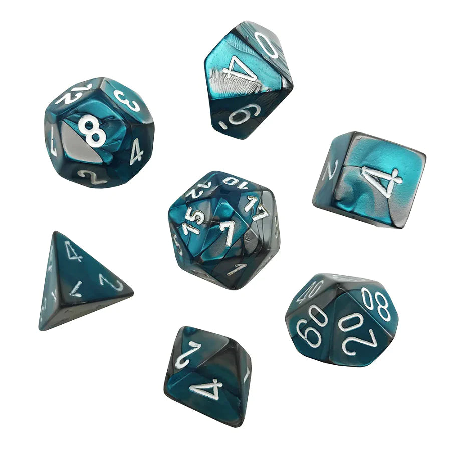 Mini RPG Dice Set: Gemini Steel/Teal with White