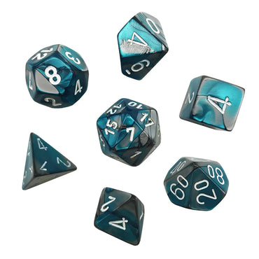 Mini RPG Dice Set: Gemini Steel/Teal with White