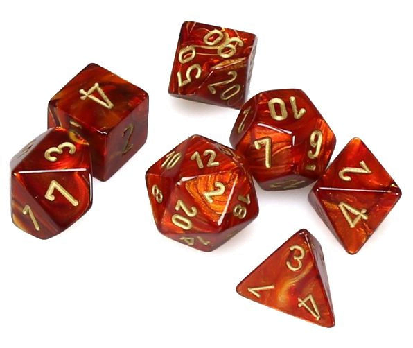 Mini RPG Dice Set: Scarab Scarlet with Gold