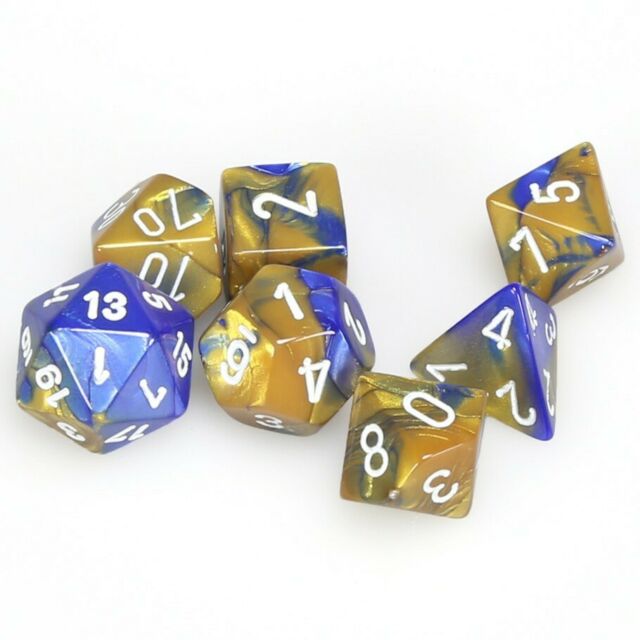 RPG Dice Set: Gemini Blue Gold with White