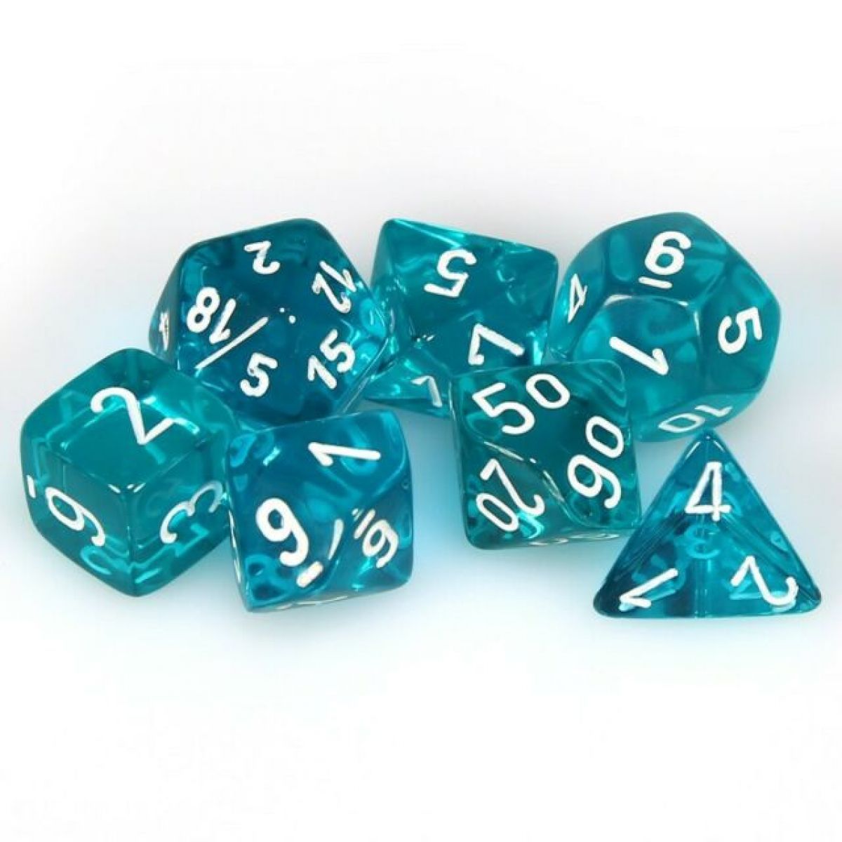 RPG Dice Set: Translucent Teal with White