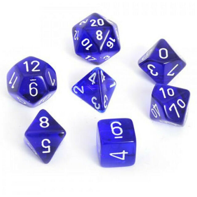 RPG Dice Set: Translucent Blue with White