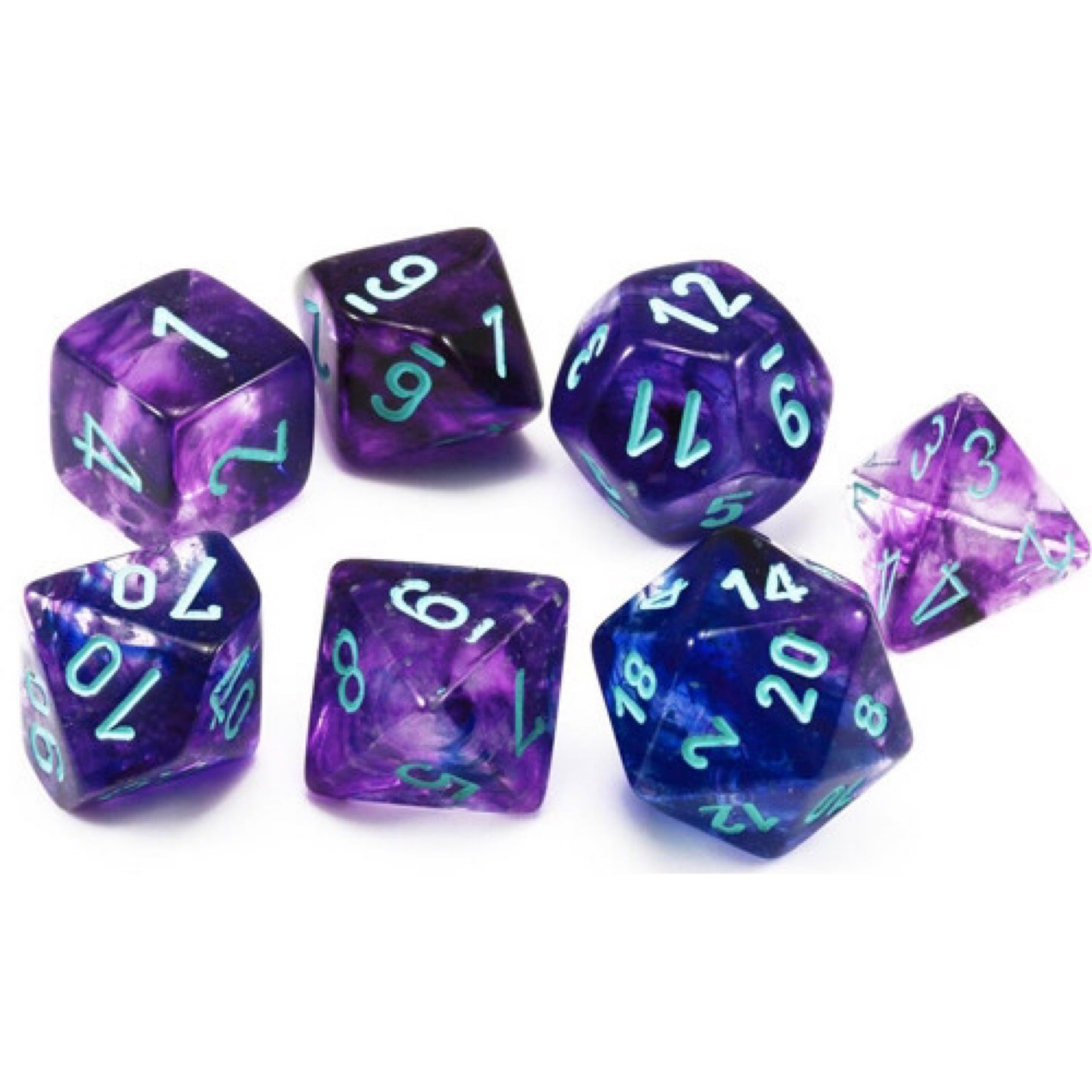 RPG Dice Set: Nebula Nocturnal Luminary with Blue