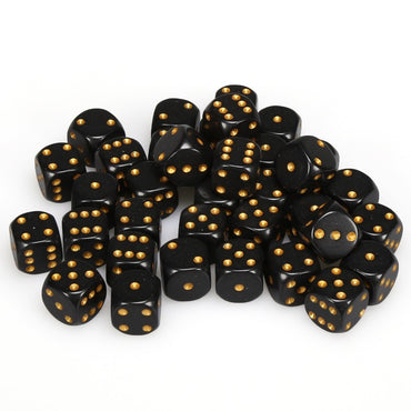 D6 Dice Block: Opaque Black with Gold - 12mm (36)