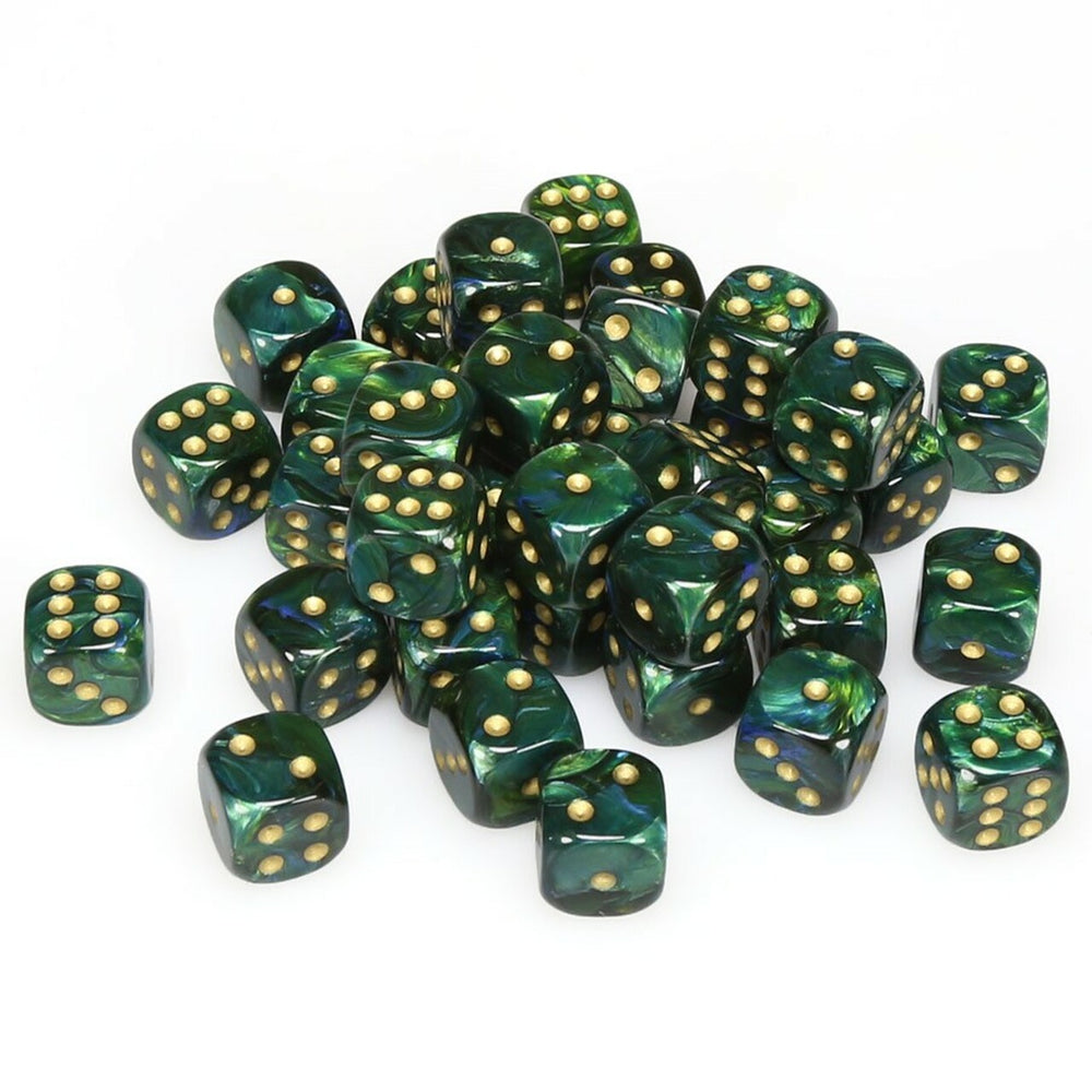 D6 Dice Block: Scarab Jade Black with Gold - 12mm (36)